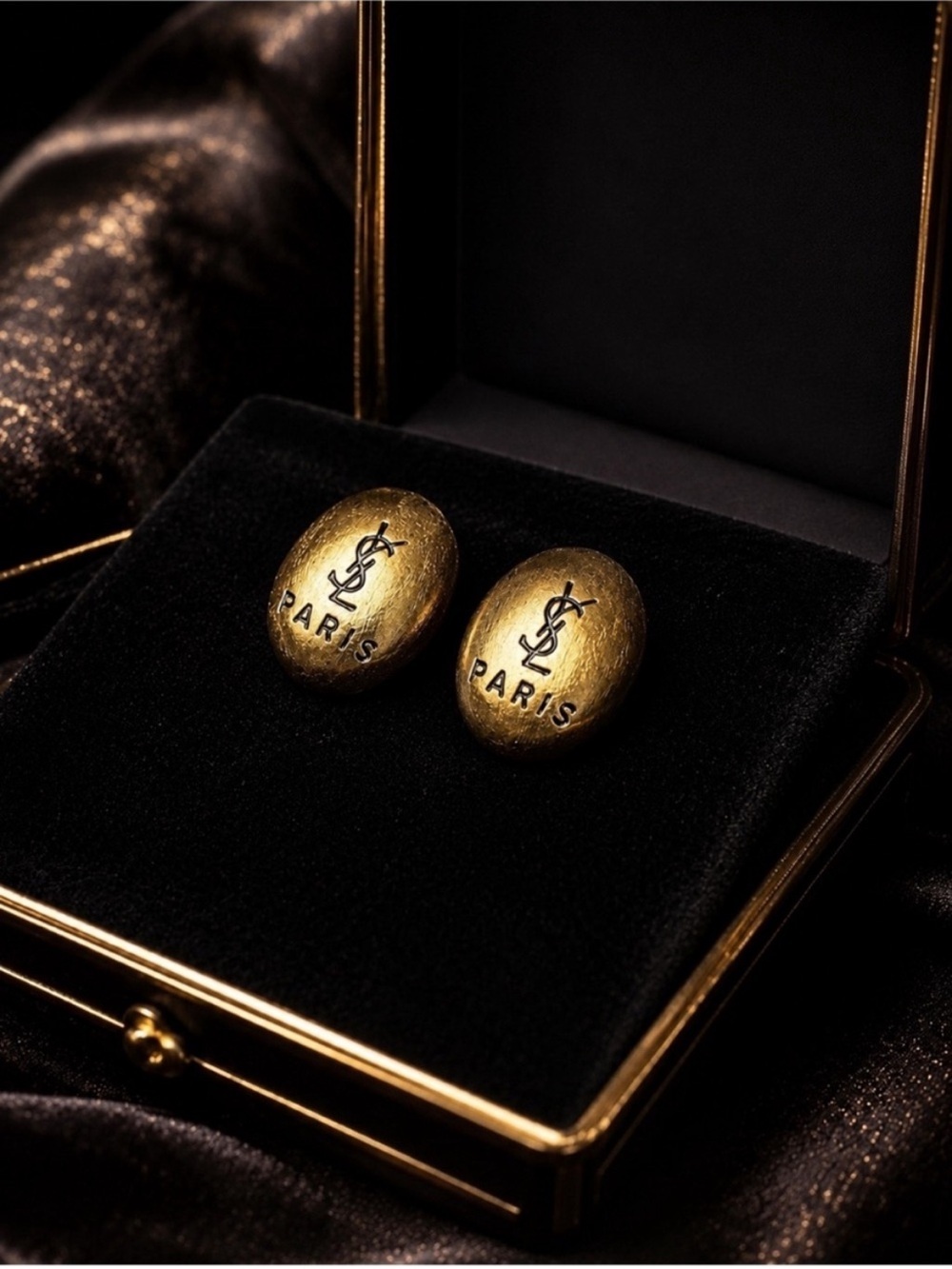 Gold Oval YSL Paris Earrings